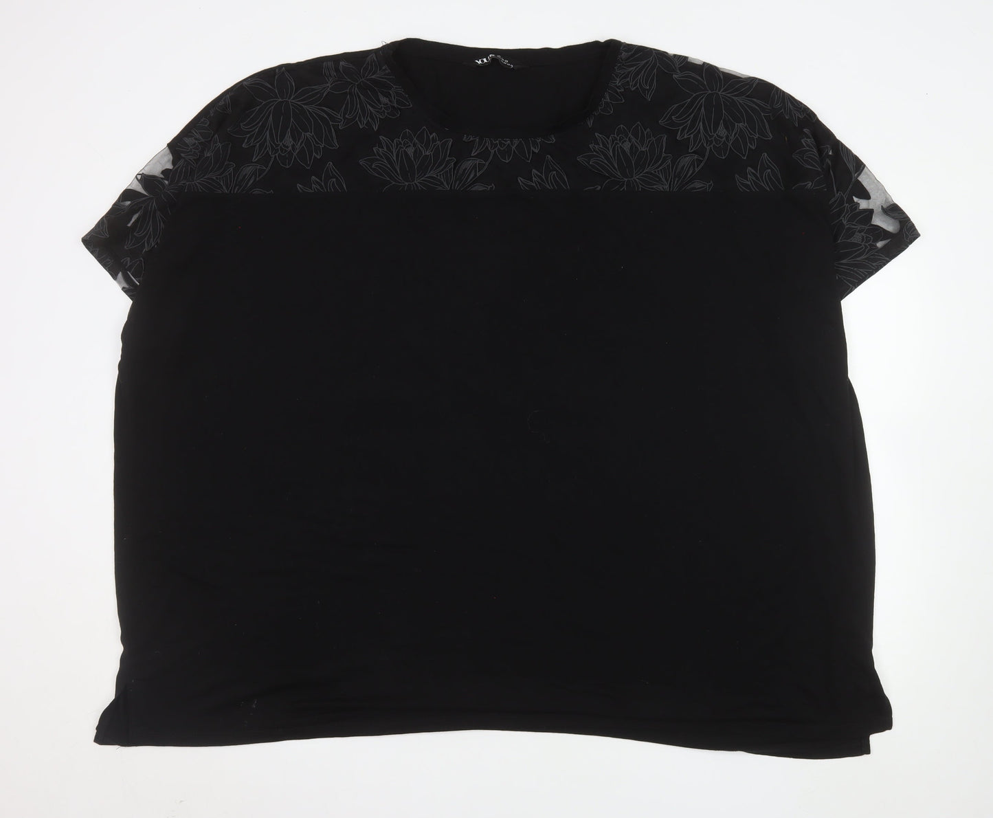 Yours Women Black Floral Mesh Short Sleeve T-Shirt UK 30-32 Plus
