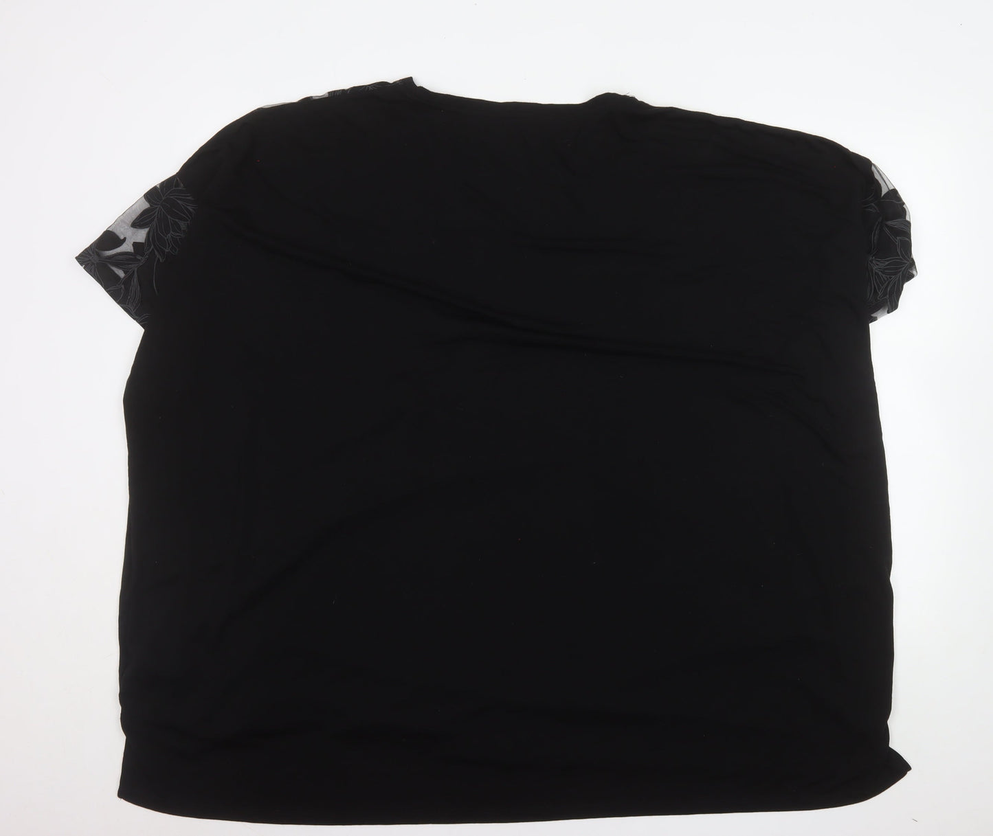 Yours Women Black Floral Mesh Short Sleeve T-Shirt UK 30-32 Plus