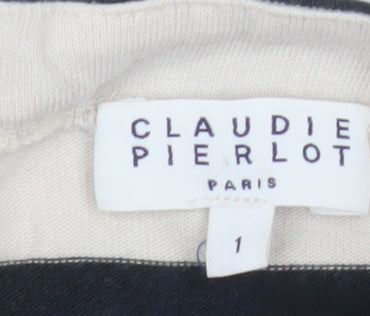 Claudie Pierlot Women’s Black White Striped Long Sleeve Bow Top Size 10