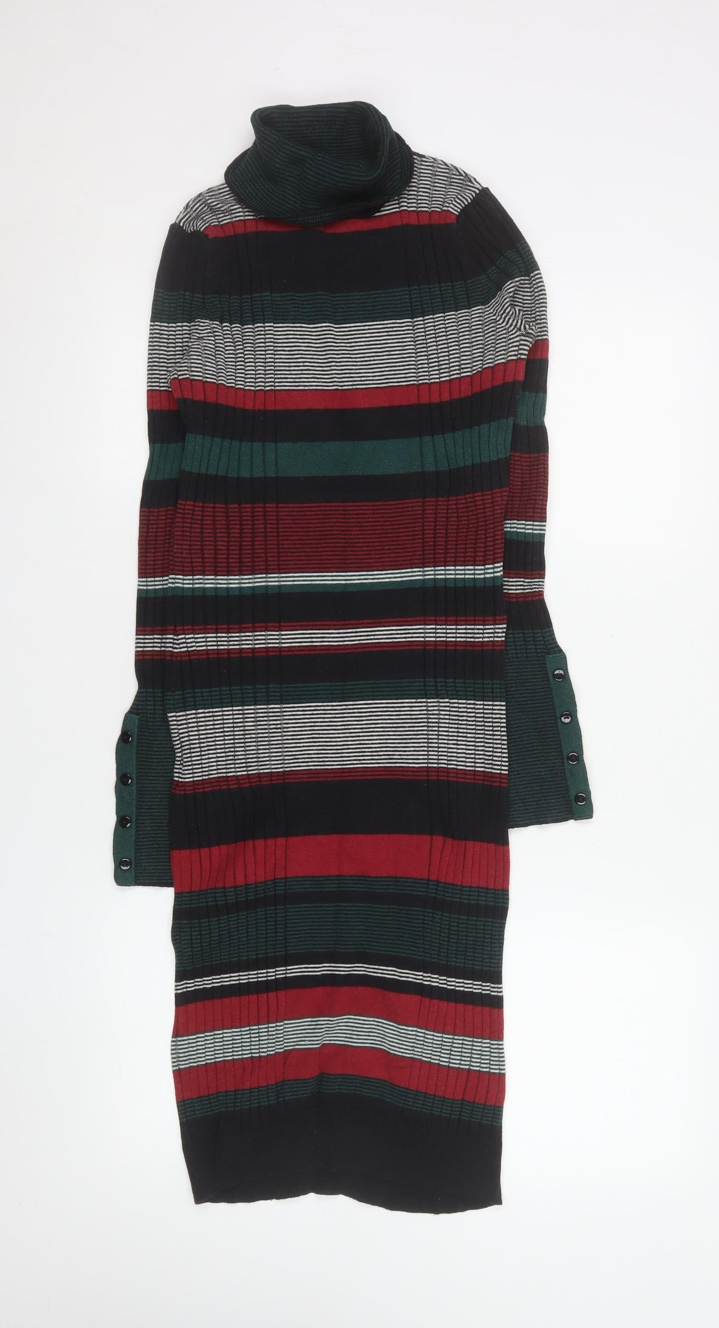 Next Women’s Multicoloured Stripe Knit Roll Neck Bodycon Dress Size 12