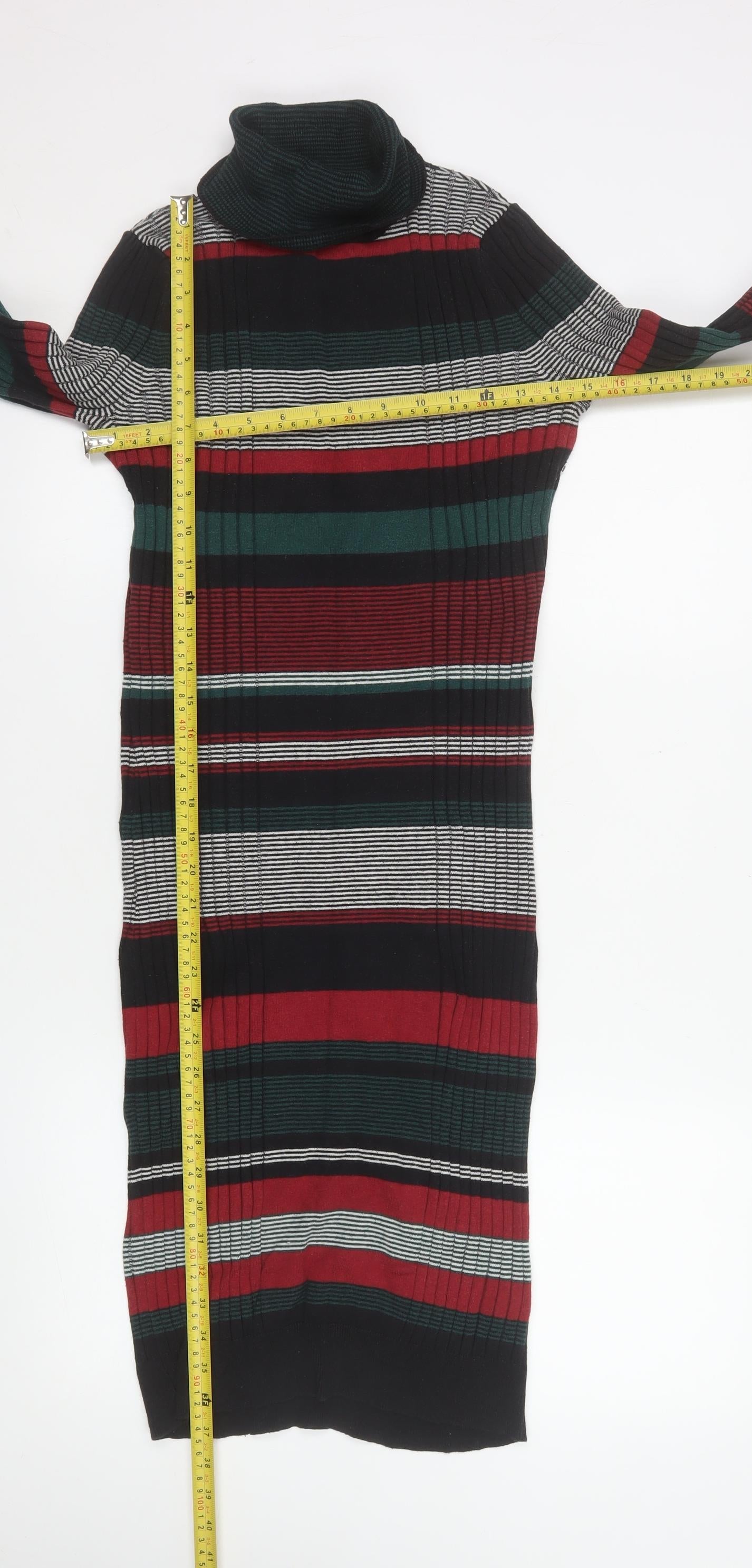 Next Women’s Multicoloured Stripe Knit Roll Neck Bodycon Dress Size 12