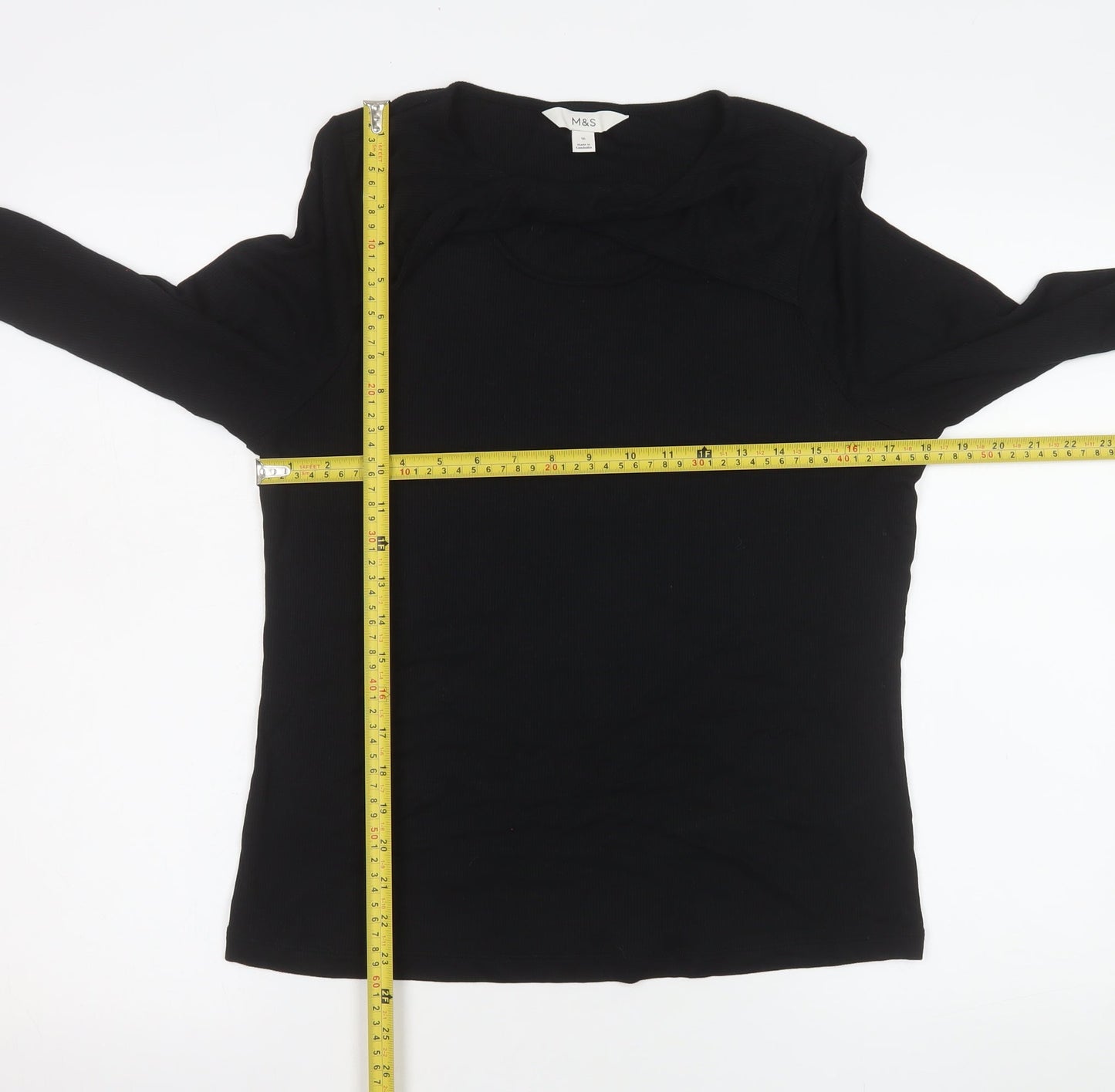 Marks and Spencer Women's Black Long Sleeve Viscose Blend T-Shirt Size 16