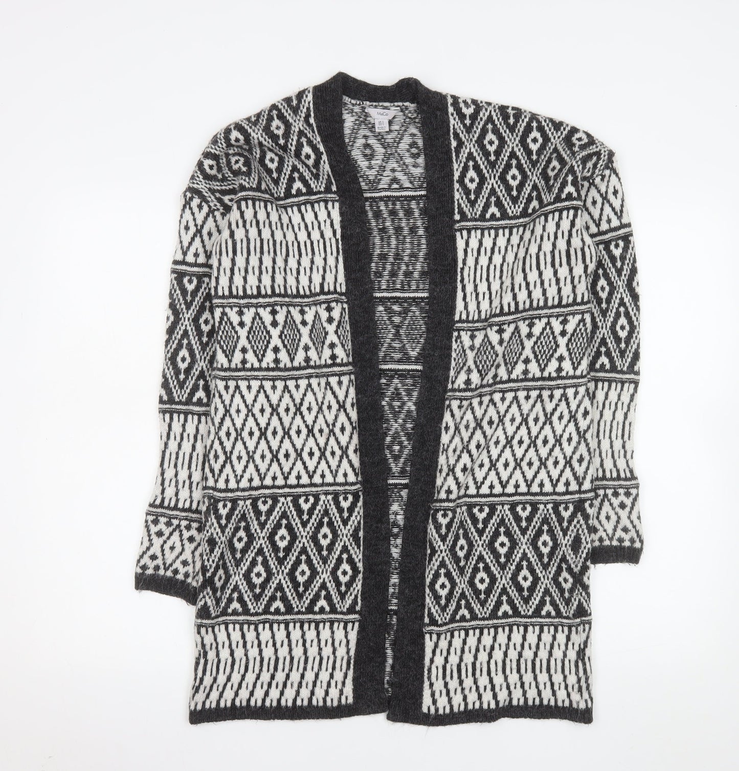 M&Co Women Black Geometric Long Sleeve Knit Cardigan Size S