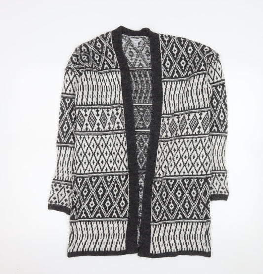 M&Co Women Black Geometric Long Sleeve Knit Cardigan Size S