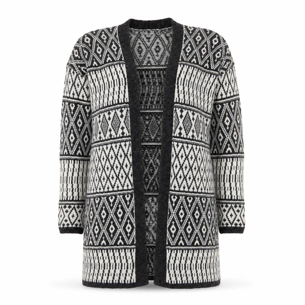 M&Co Women Black Geometric Long Sleeve Knit Cardigan Size S