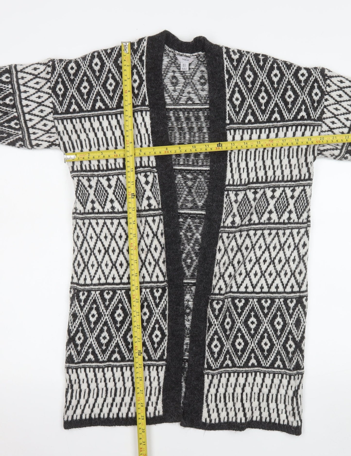 M&Co Women Black Geometric Long Sleeve Knit Cardigan Size S