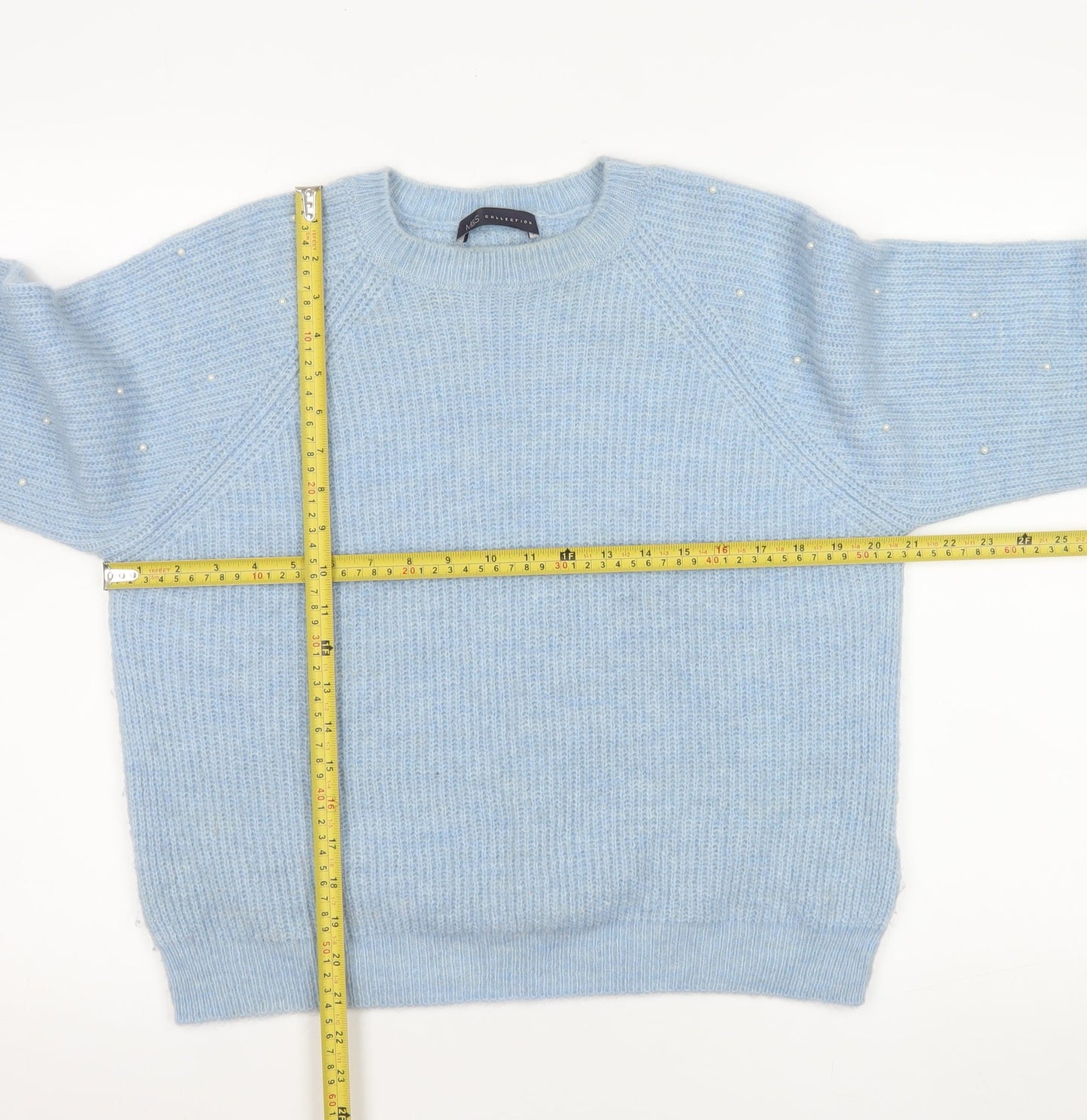 Marks and Spencer Women Blue Beaded Knit Jumper Medium
