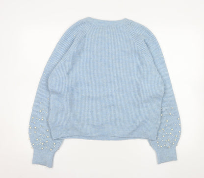 Marks & Spencer Women Blue Beaded Knit Jumper Medium