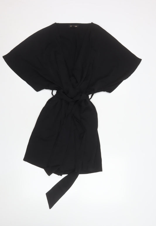 QED London Women’s Black Short Sleeve Belted Playsuit Size S