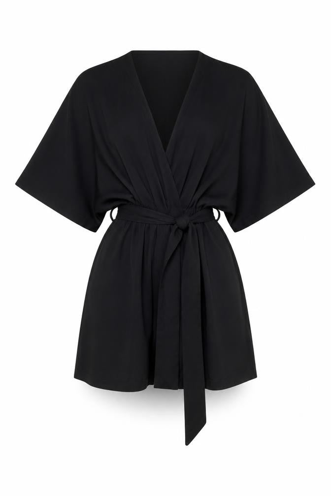 QED London Women’s Black Short Sleeve Belted Playsuit Size S