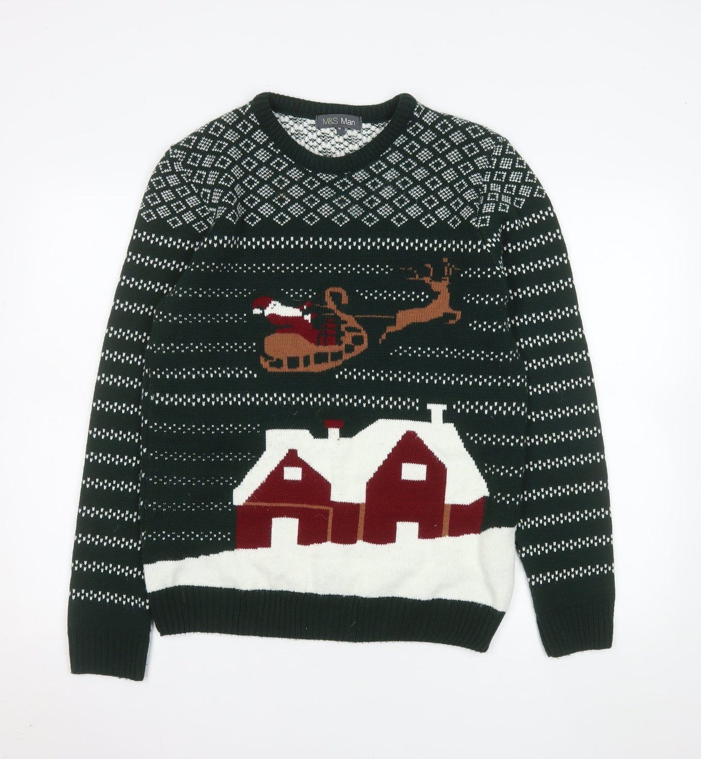 Marks and Spencer Men's Green Christmas Jumper M Pullover Knit