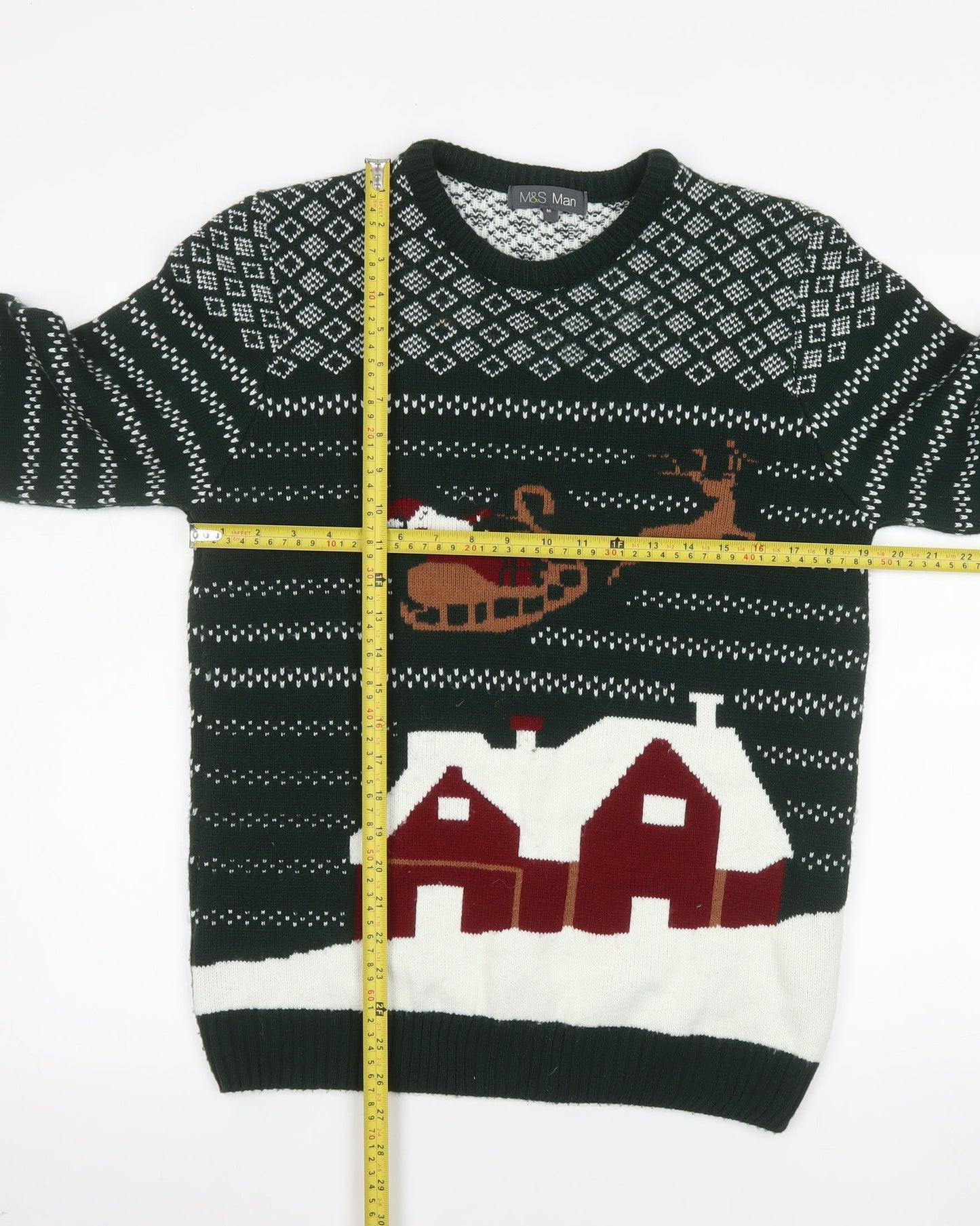 Marks and Spencer Men's Green Christmas Jumper M Pullover Knit