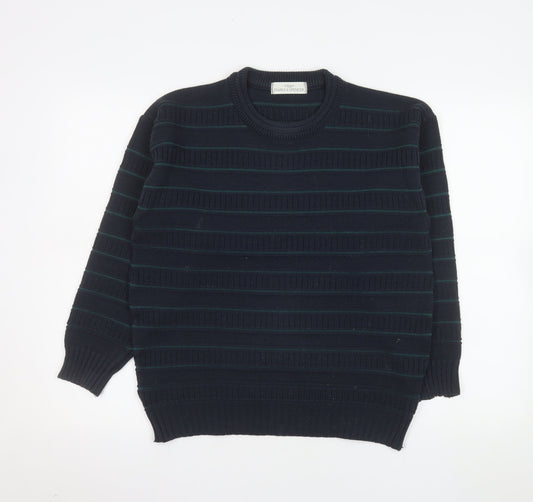 Marks and Spencer Men's Blue Striped Acrylic Pullover Jumper S