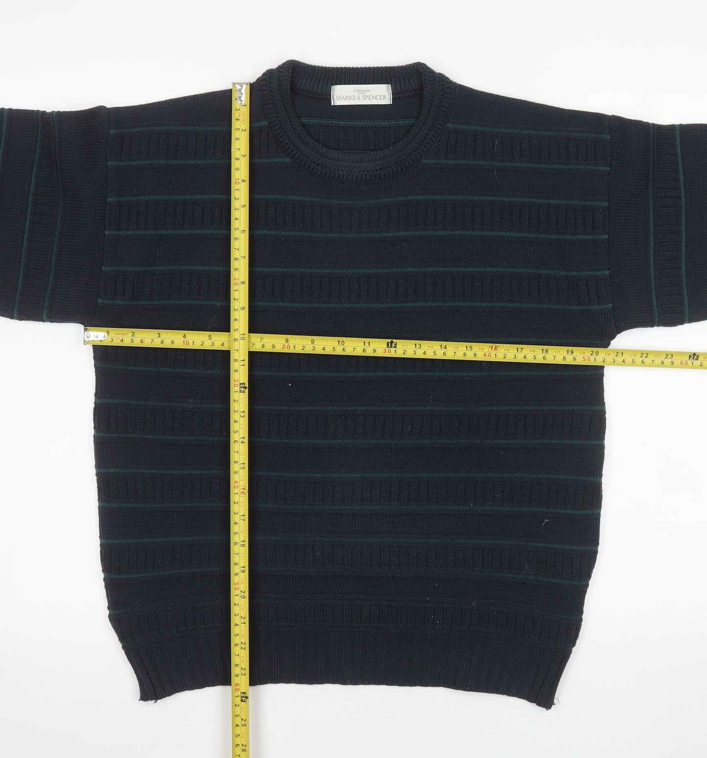 Marks and Spencer Men's Blue Striped Acrylic Pullover Jumper S