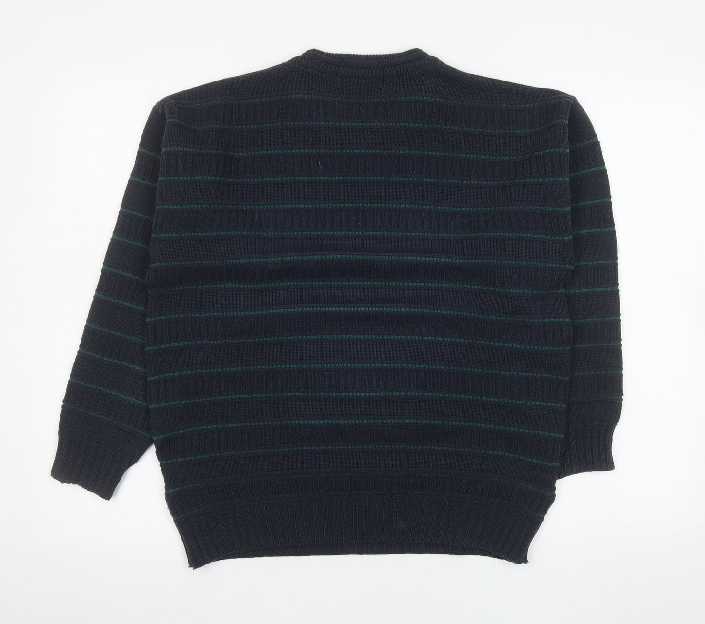 Marks and Spencer Men's Blue Striped Acrylic Pullover Jumper S