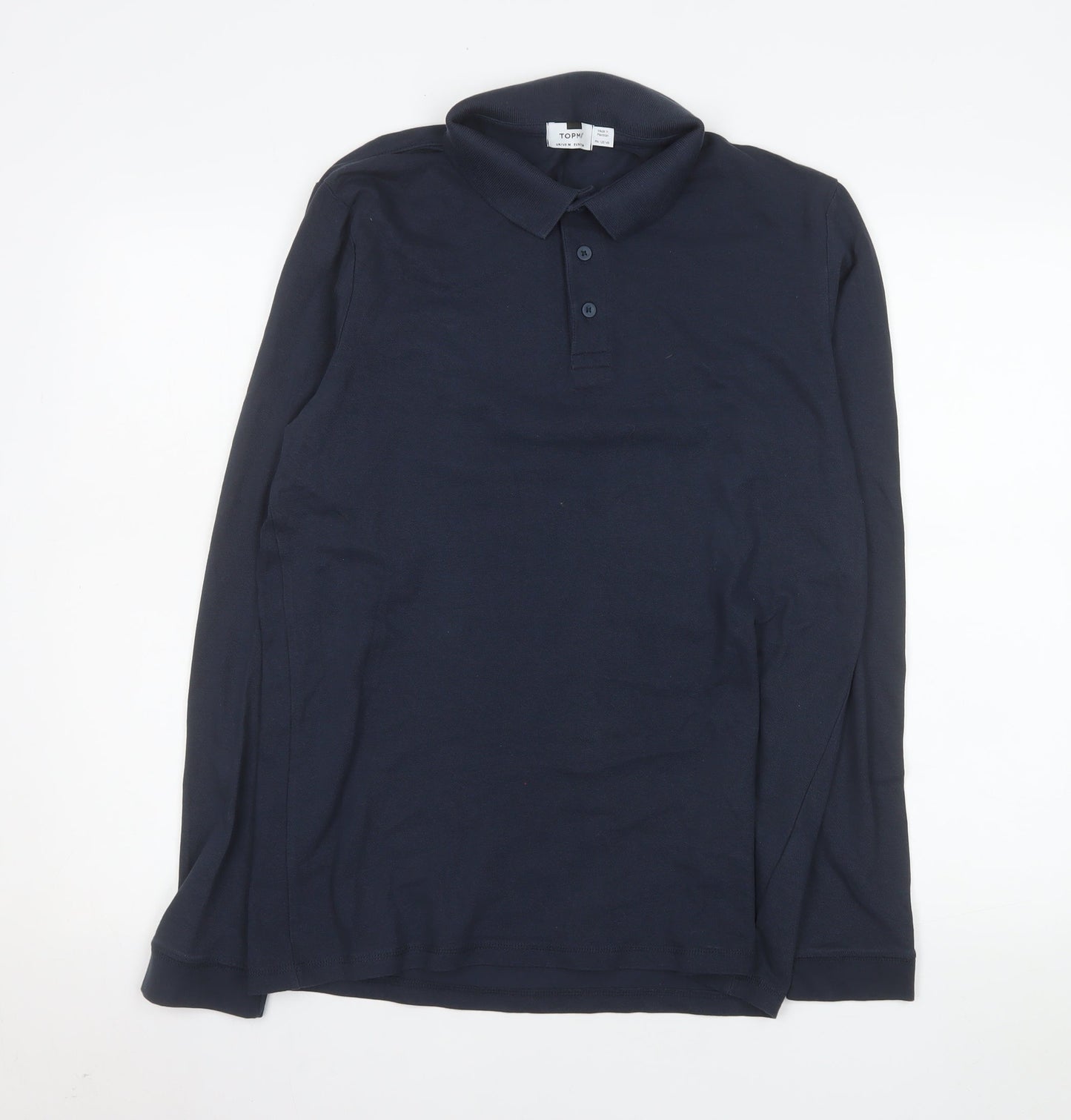 Topman Mens Blue Long Sleeve Cotton Polo Shirt Size M