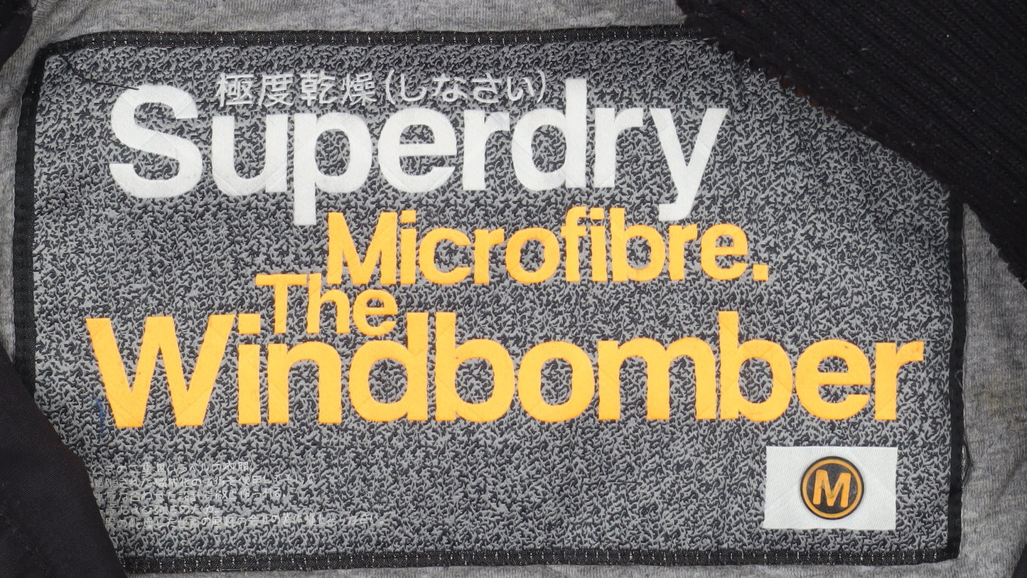 Superdry Men's Black Medium Microfibre Windbomber Hooded Jacket