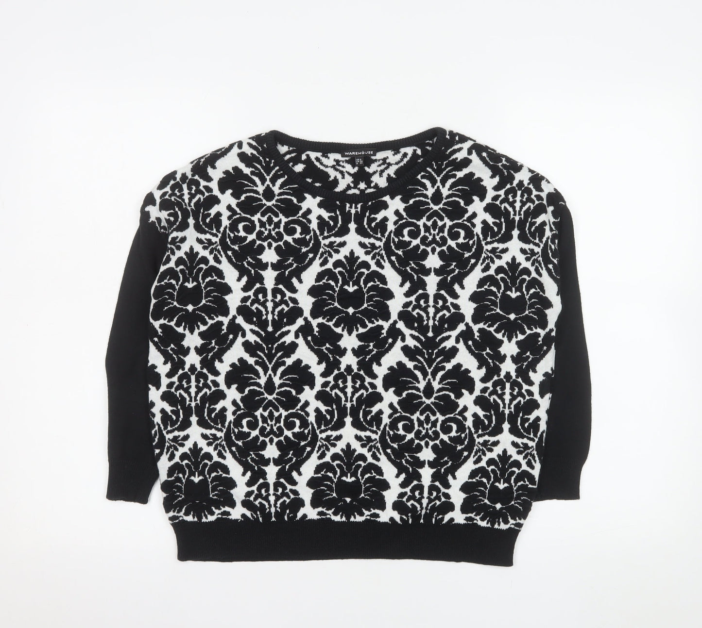 Warehouse Womens Black White UK 8 Crew Neck Long Sleeve Jumper
