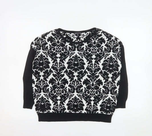 Warehouse Womens Black White UK 8 Crew Neck Long Sleeve Jumper
