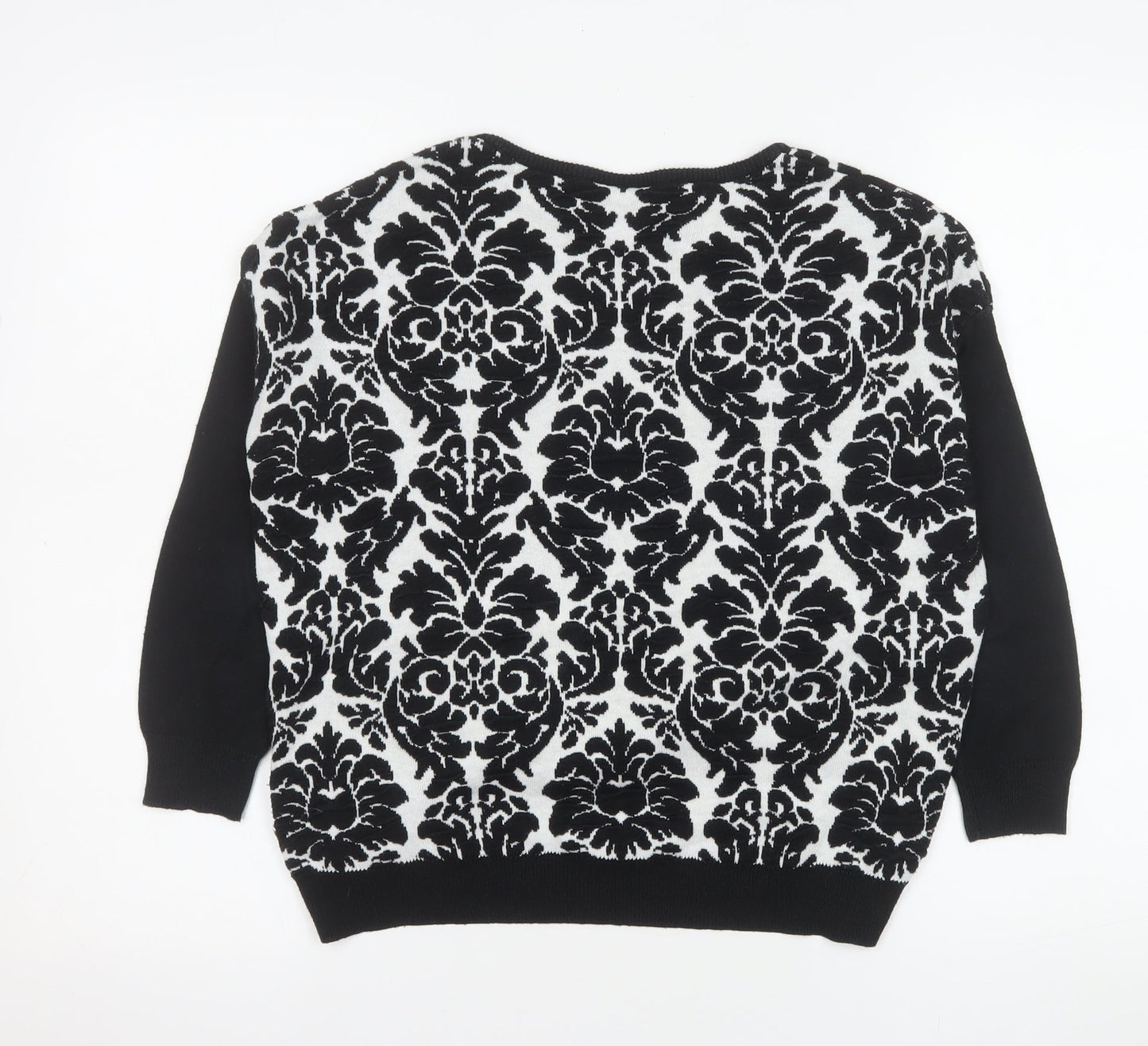 Warehouse Womens Black White UK 8 Crew Neck Long Sleeve Jumper
