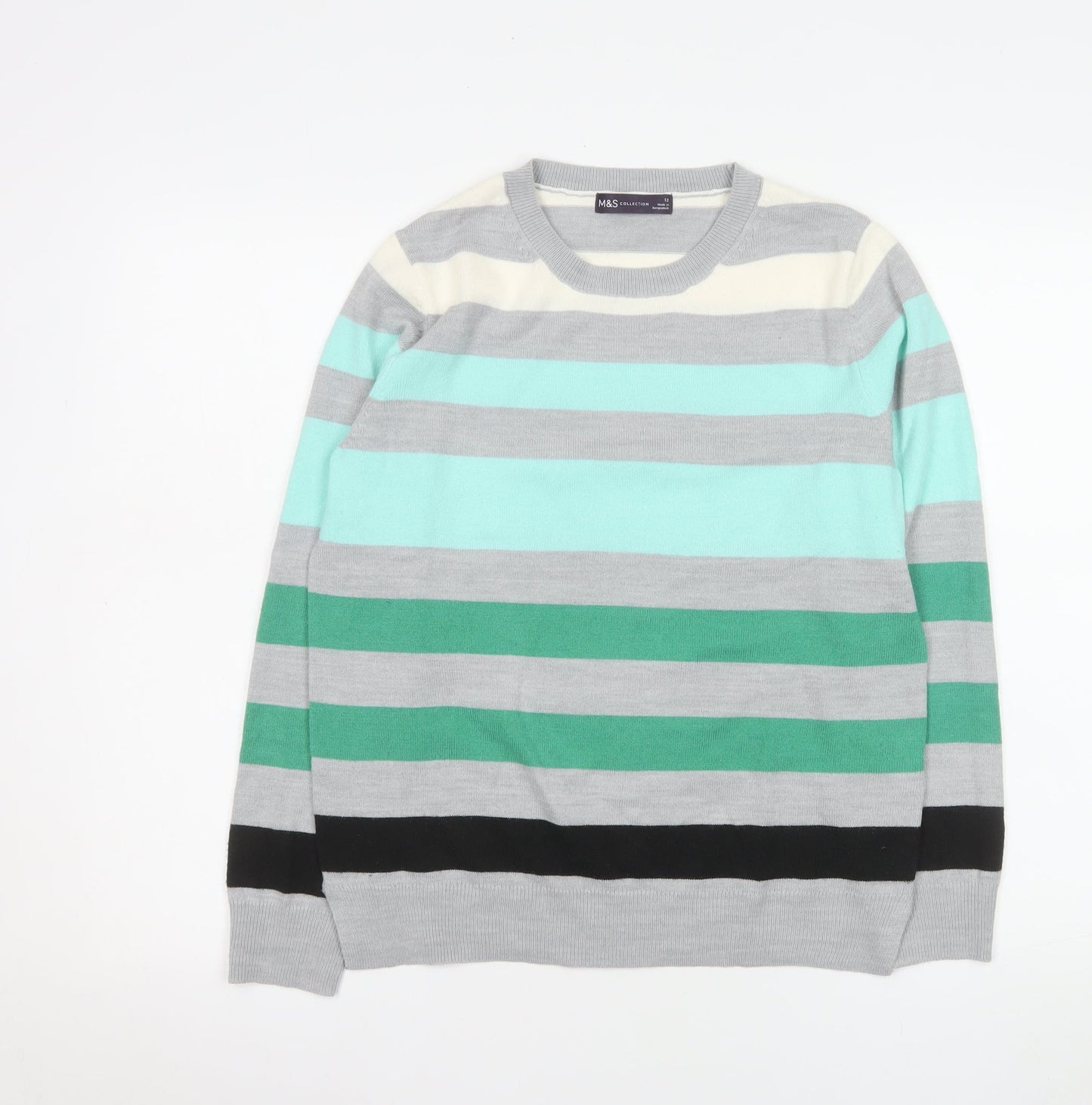 Marks and Spencer Women’s Green Mix Striped Acrylic Jumper Size 12