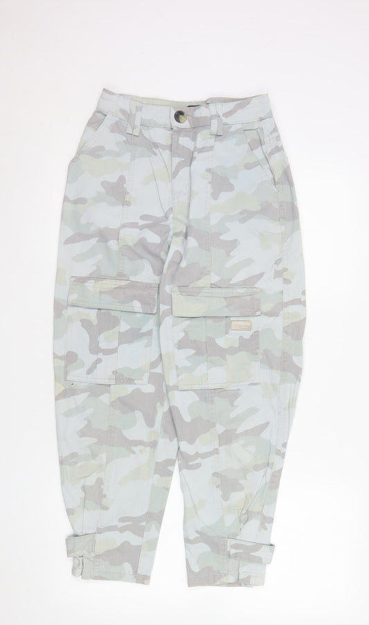 Bershka Women's Grey Camouflage Cargo Trousers Size 6