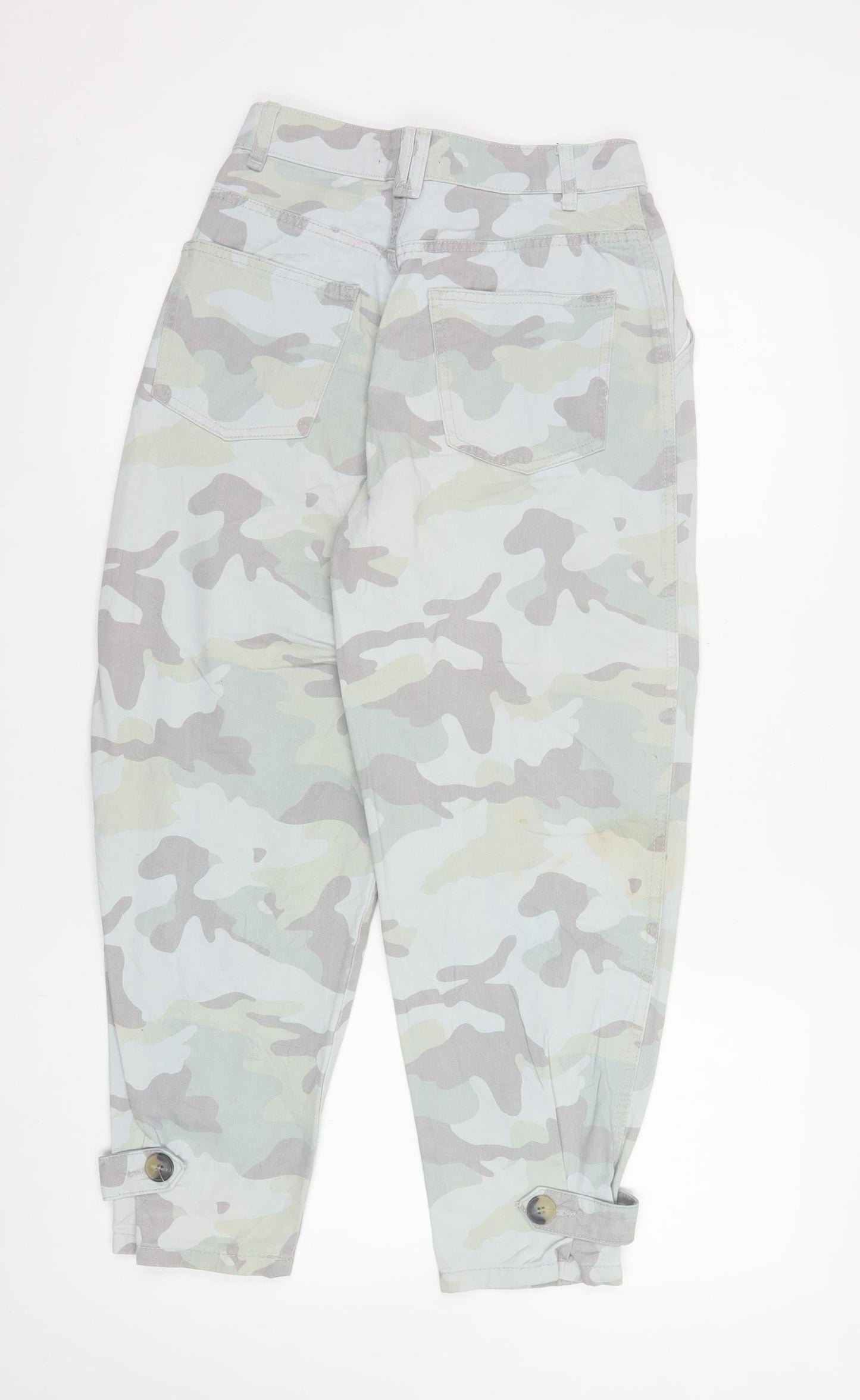 Bershka Women's Grey Camouflage Cargo Trousers Size 6