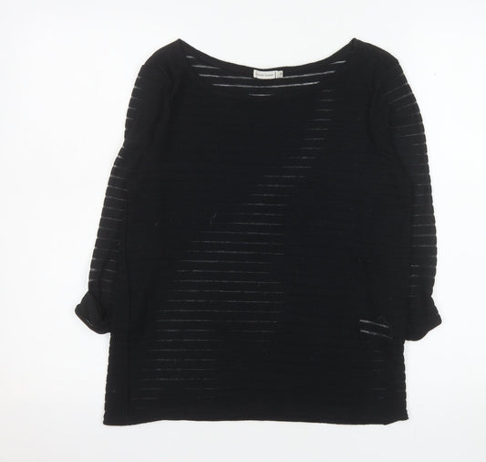 River Island Women's Black Size 12 Boat Neck Open Knit 3/4 Sleeve Jumper