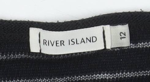 River Island Women's Black Size 12 Boat Neck Open Knit 3/4 Sleeve Jumper