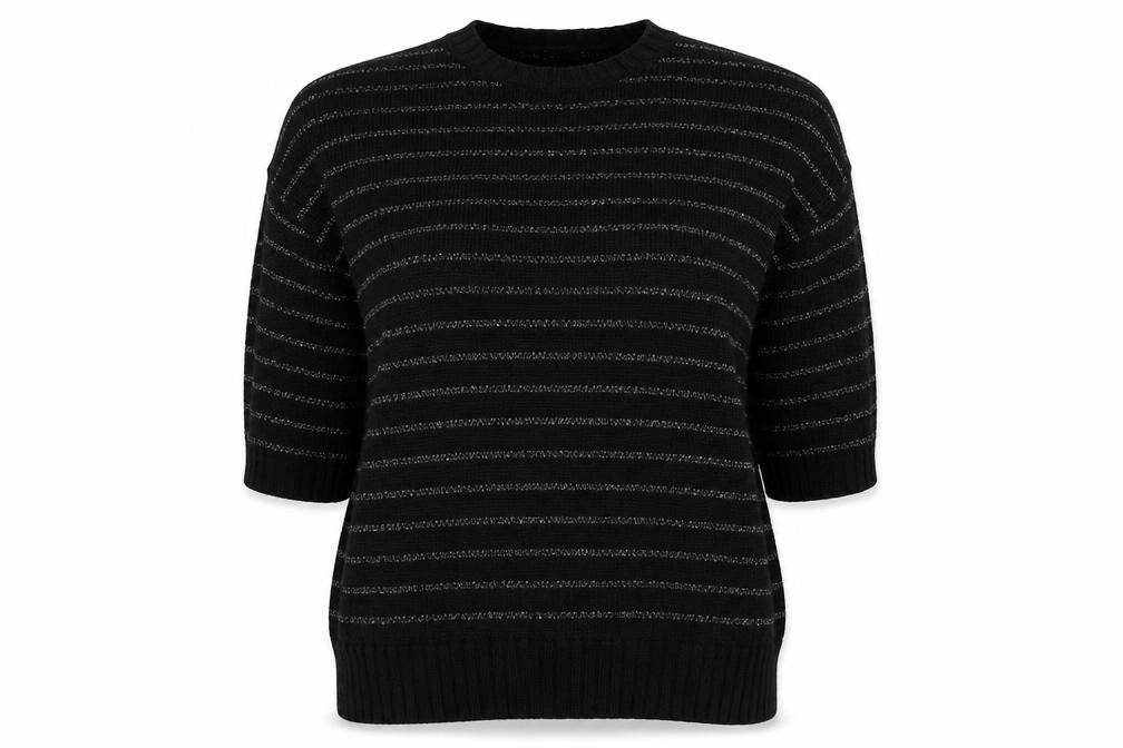 AND/OR Women’s Black Striped Knit Pullover Jumper Size 12