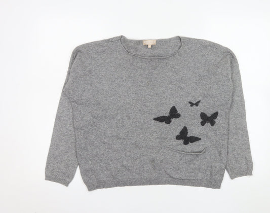 Benedetta B. Women Grey Medium Merino Wool Pullover Jumper with Butterfly Design