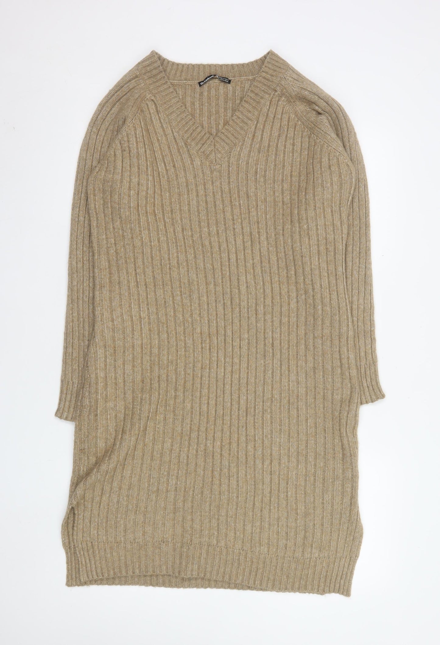 Threadbare Women Beige Petite 12 V-Neck Ribbed Jumper Dress
