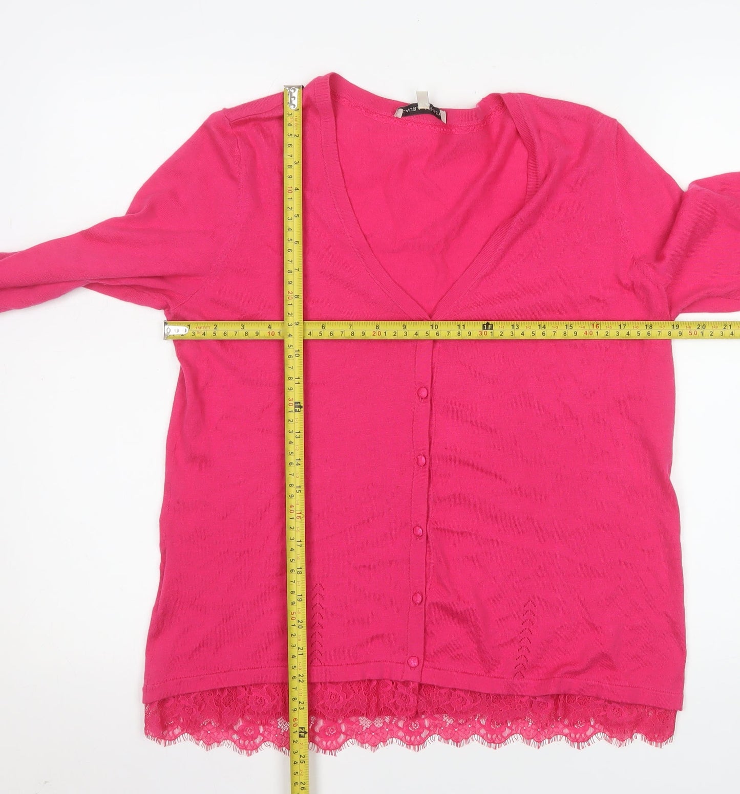 Laura Ashley Women’s Pink Cotton Cashmere Lace Trim Cardigan UK 16