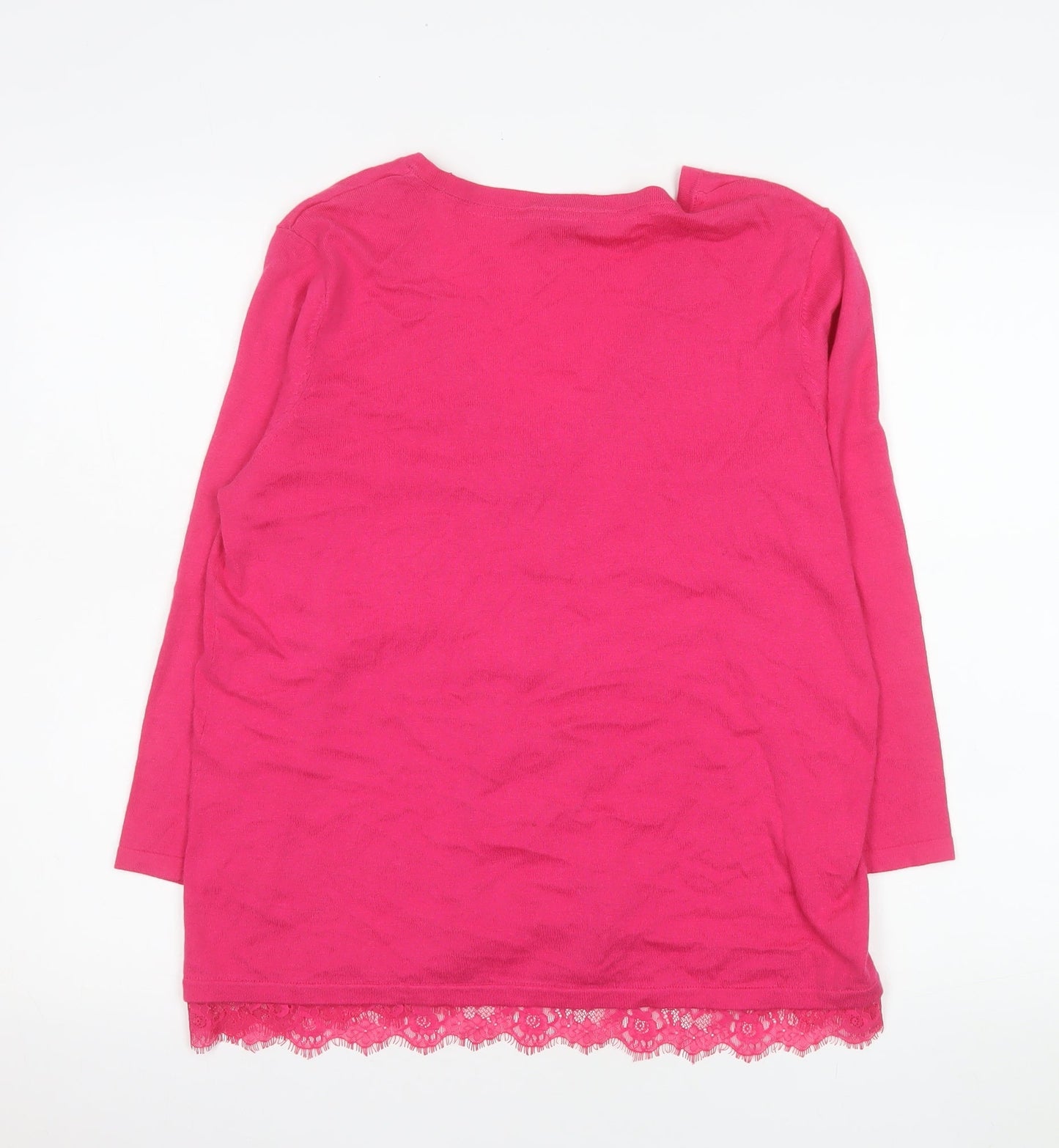 Laura Ashley Women’s Pink Cotton Cashmere Lace Trim Cardigan UK 16