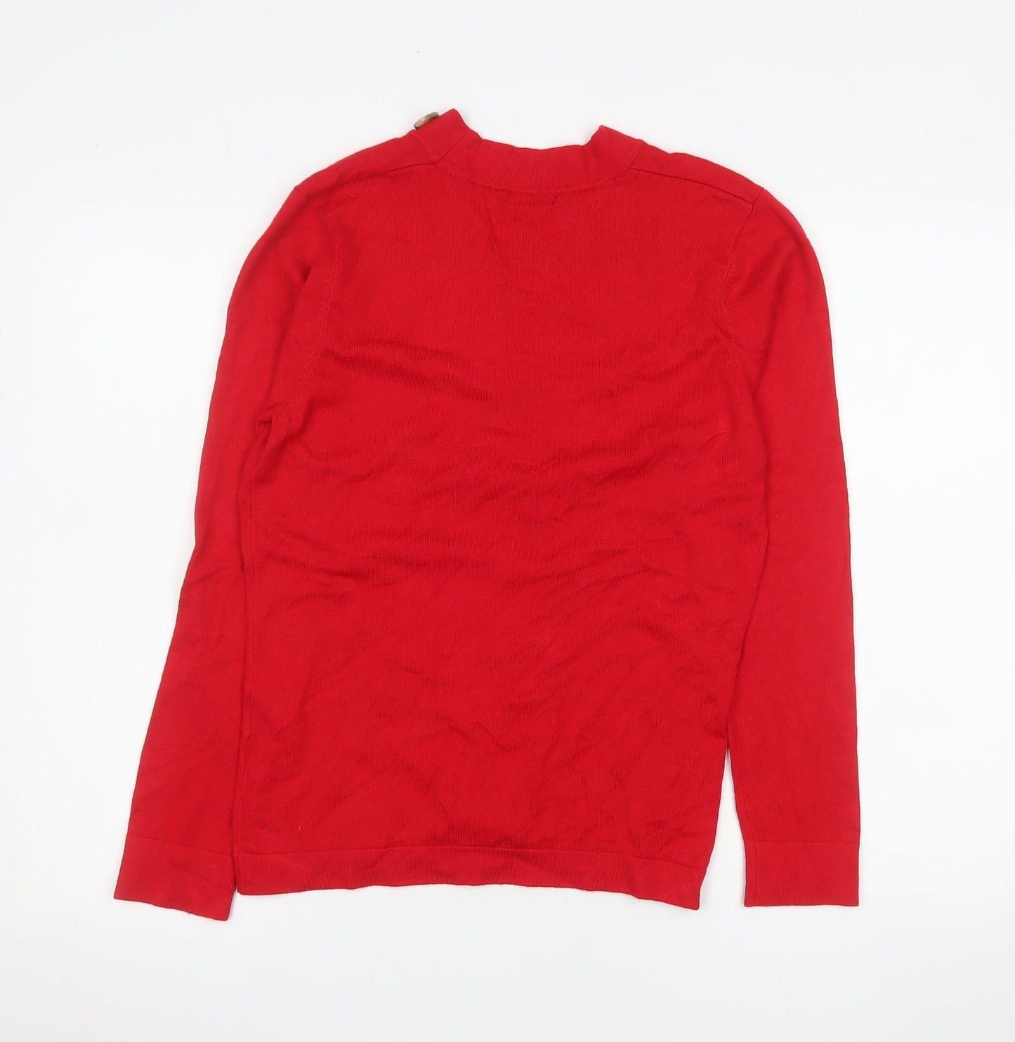 Roman Women Red V-Neck Button Long Sleeve Knit Blouse Size 12