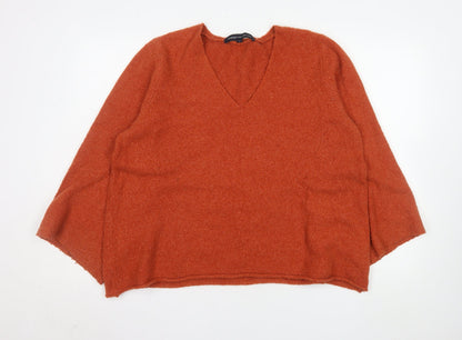 Additional front view of French Connection Women's Orange V-Neck Knit Jumper, size S