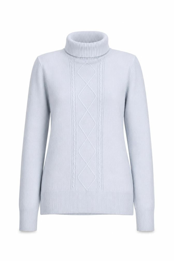 M&Co Women’s Pale Blue Roll Neck Cable Knit Jumper Size 12