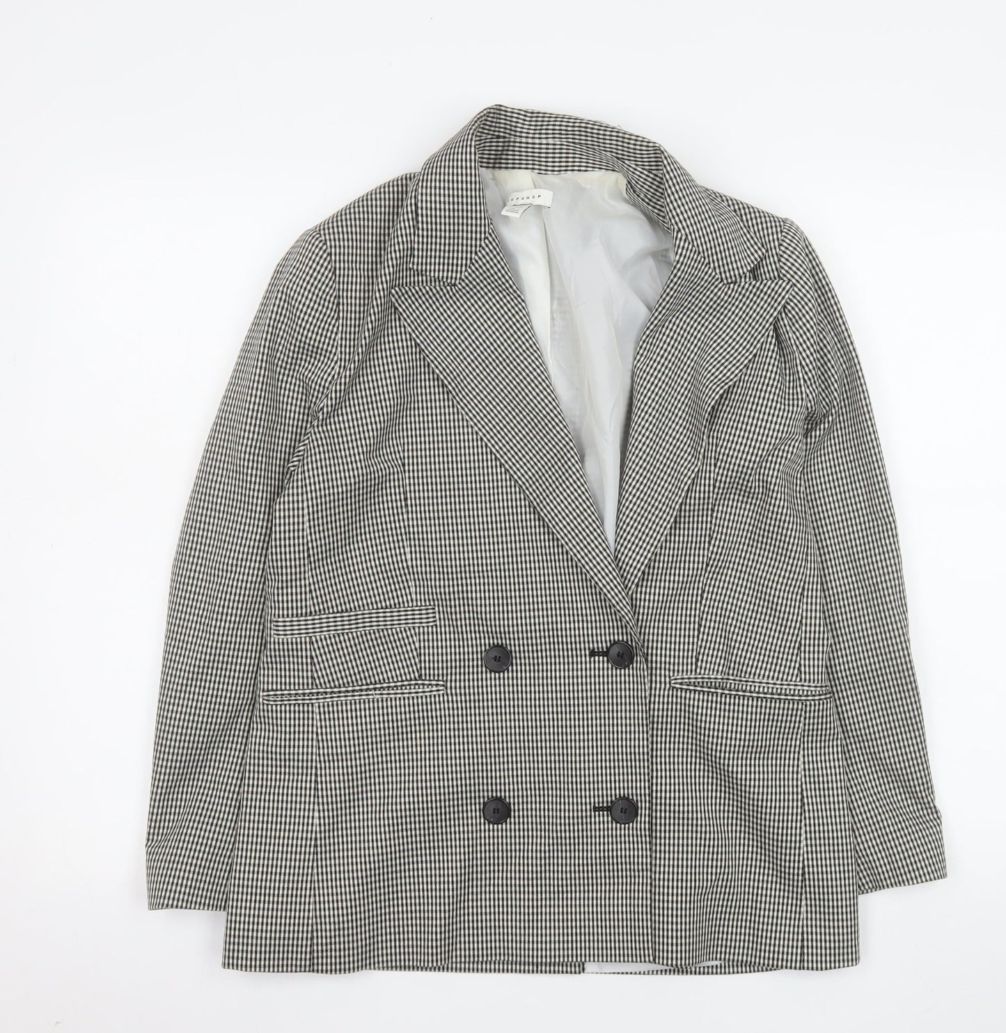 Topshop Women Black Check Double-Breasted Blazer UK 8
