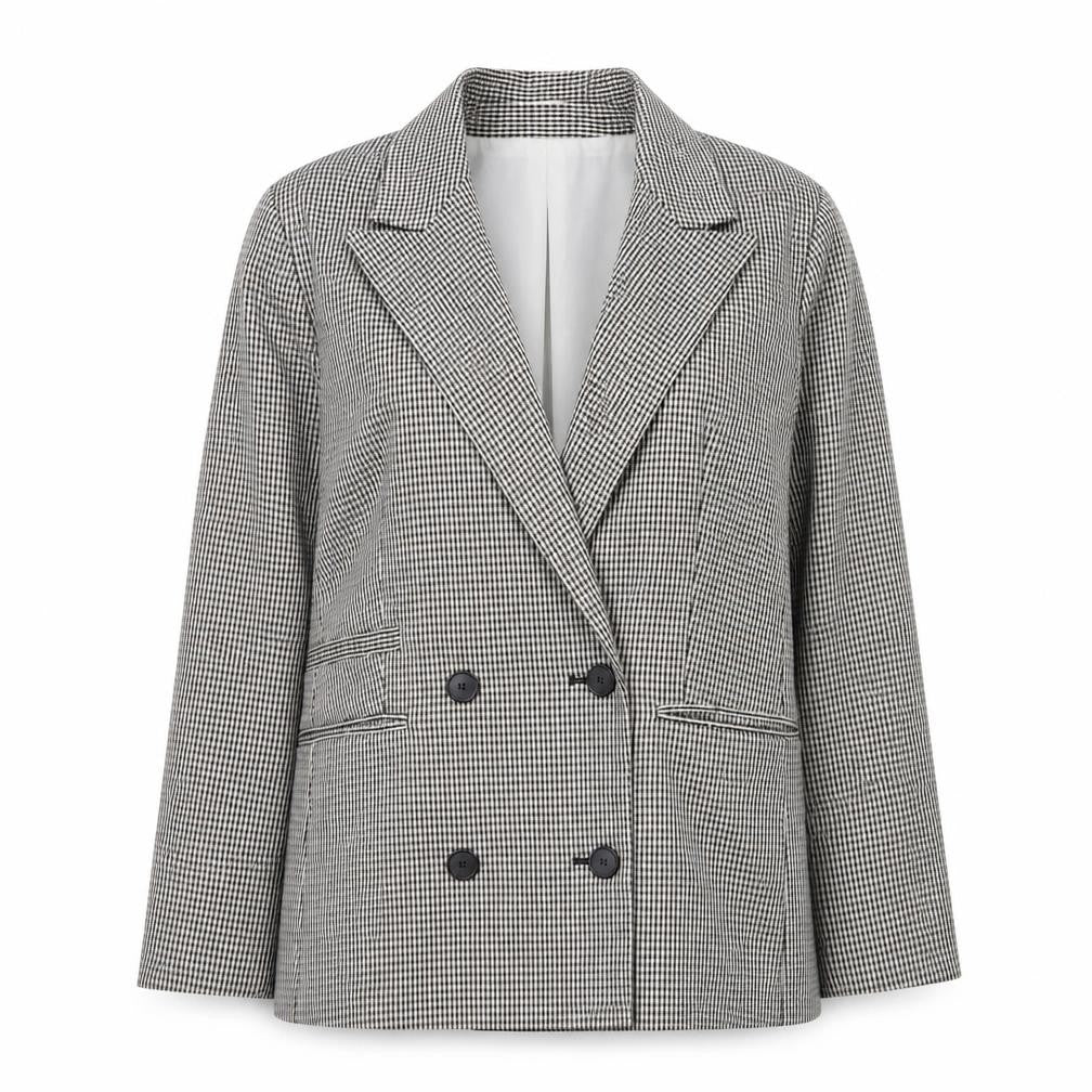 Topshop Women Black Check Double-Breasted Blazer UK 8