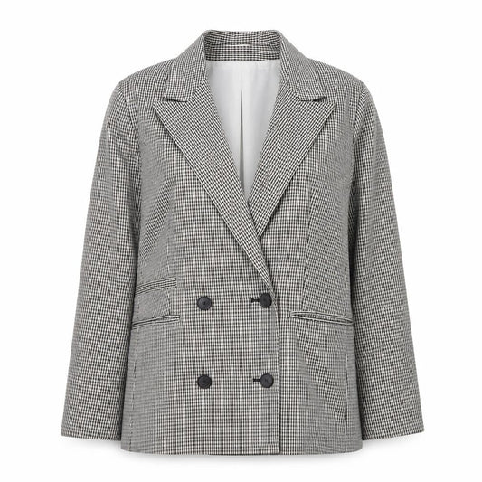 Topshop Women Black Check Double-Breasted Blazer UK 8
