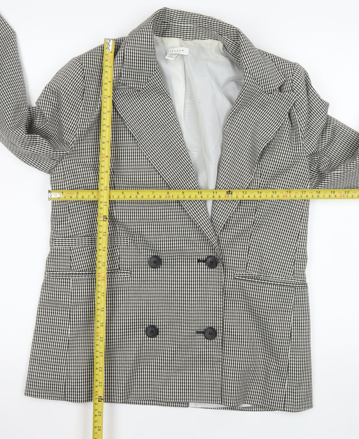 Topshop Women Black Check Double-Breasted Blazer UK 8