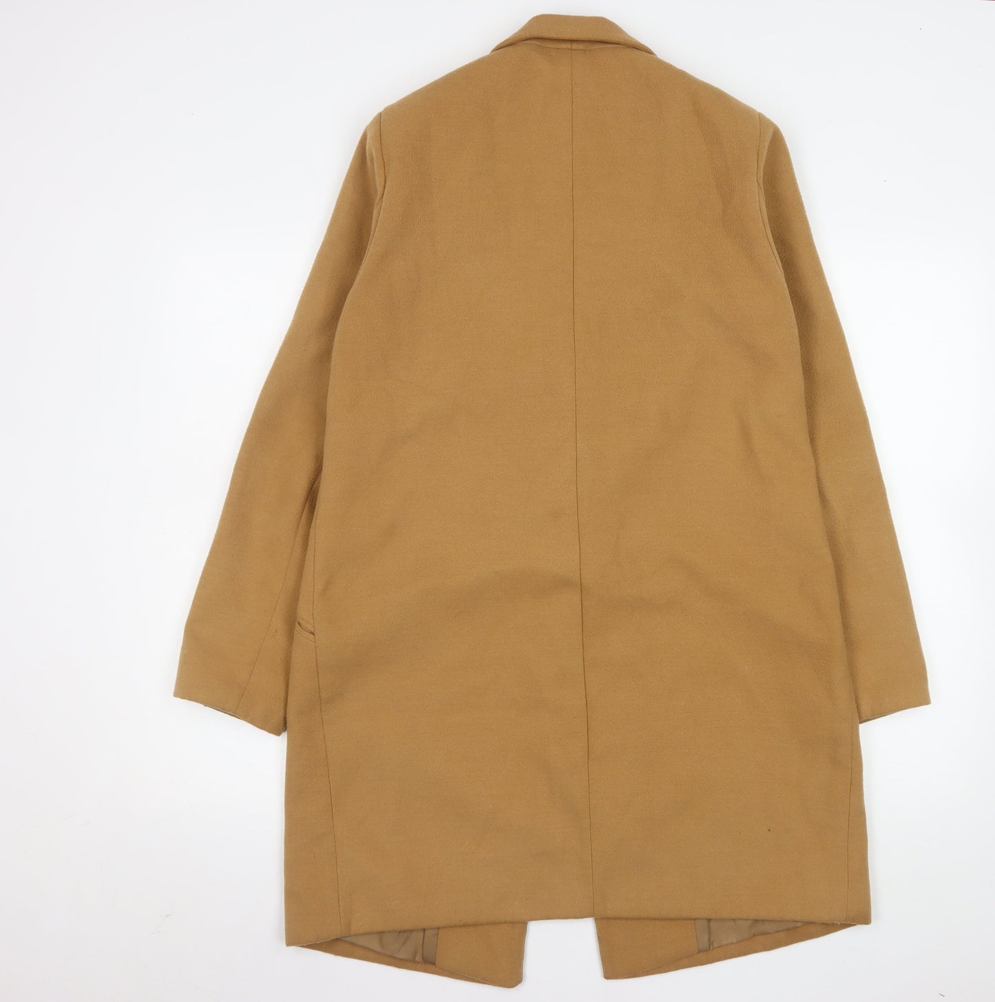 New Look Women's Beige Long Overcoat Size 12 Regular Twill