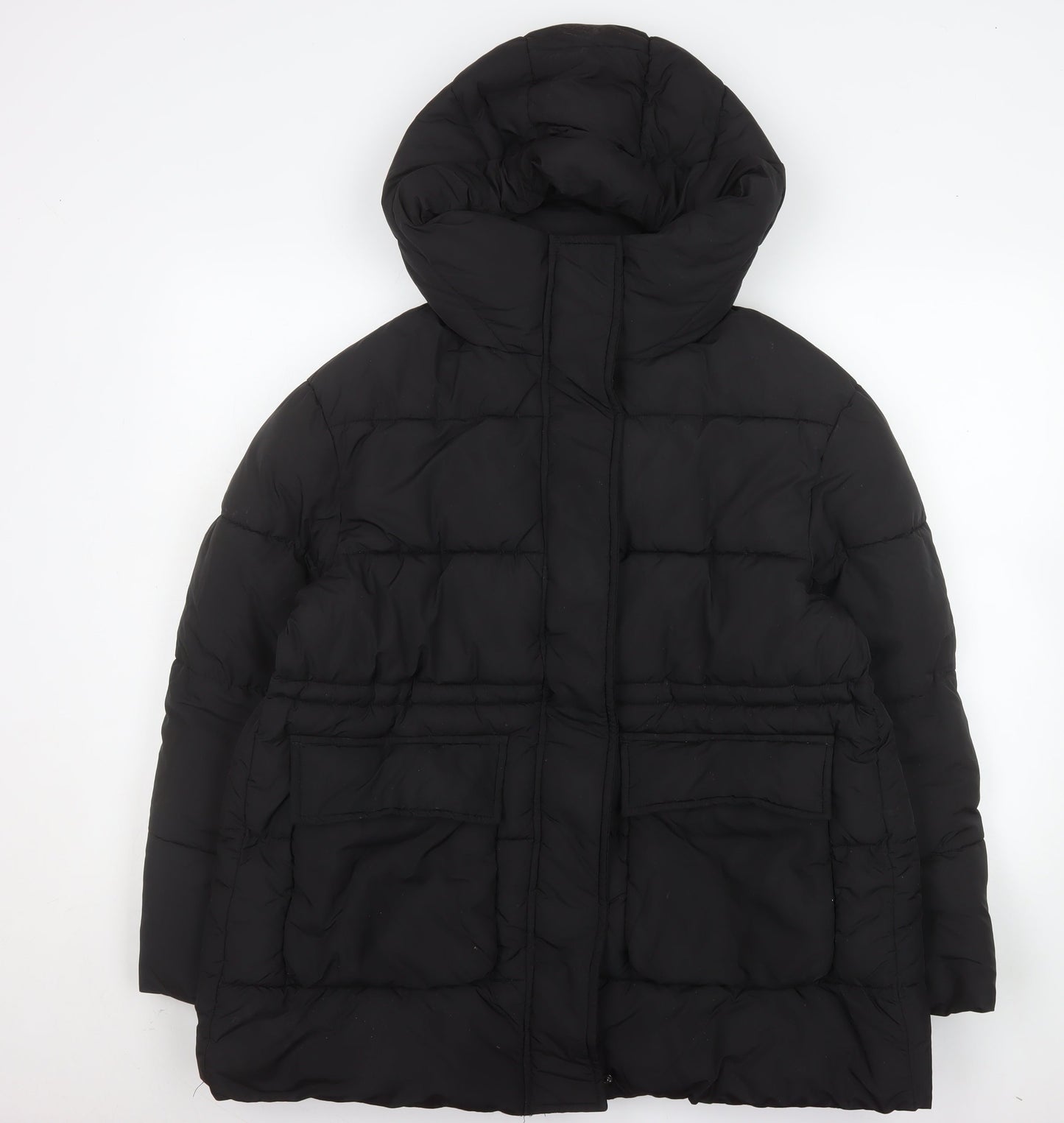 F&F Women's Black Puffer Jacket S Hooded Quilted Winter Coat