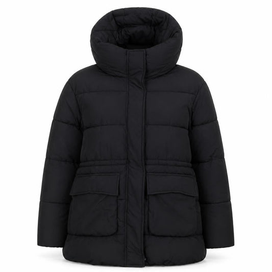 F&F Women's Black Puffer Jacket S Hooded Quilted Winter Coat
