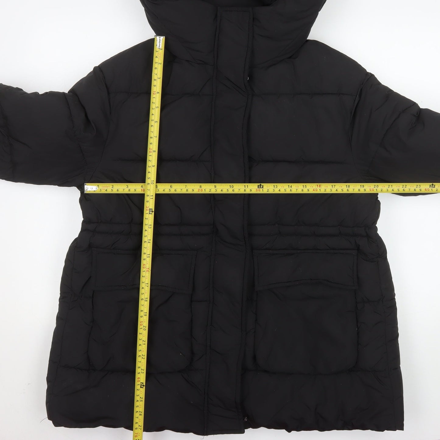 F&F Women's Black Puffer Jacket S Hooded Quilted Winter Coat