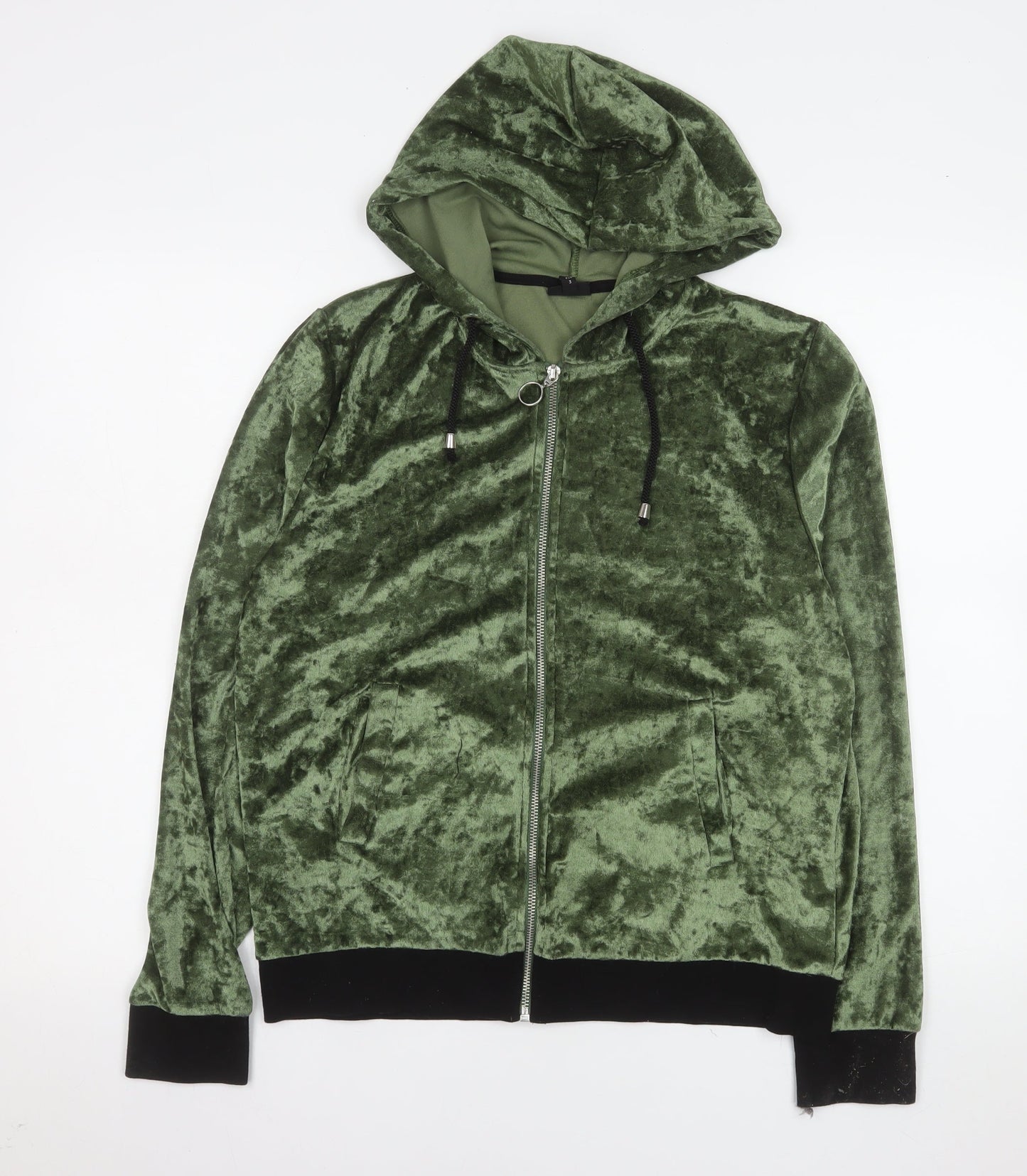 River Island Womens Green Velvet Hooded Bomber Jacket Size M