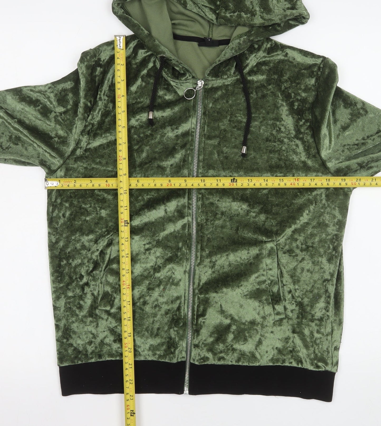 River Island Womens Green Velvet Hooded Bomber Jacket Size M