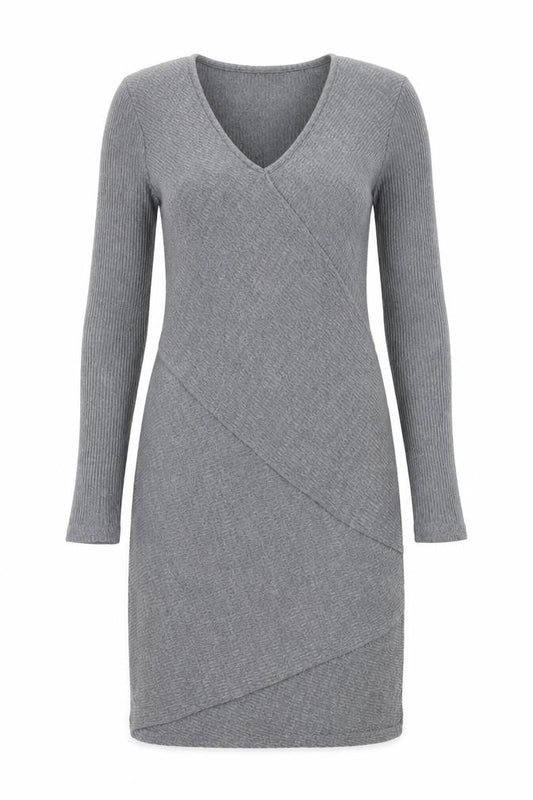 Mango Women Grey V-Neck Knit Bodycon Dress Size 12