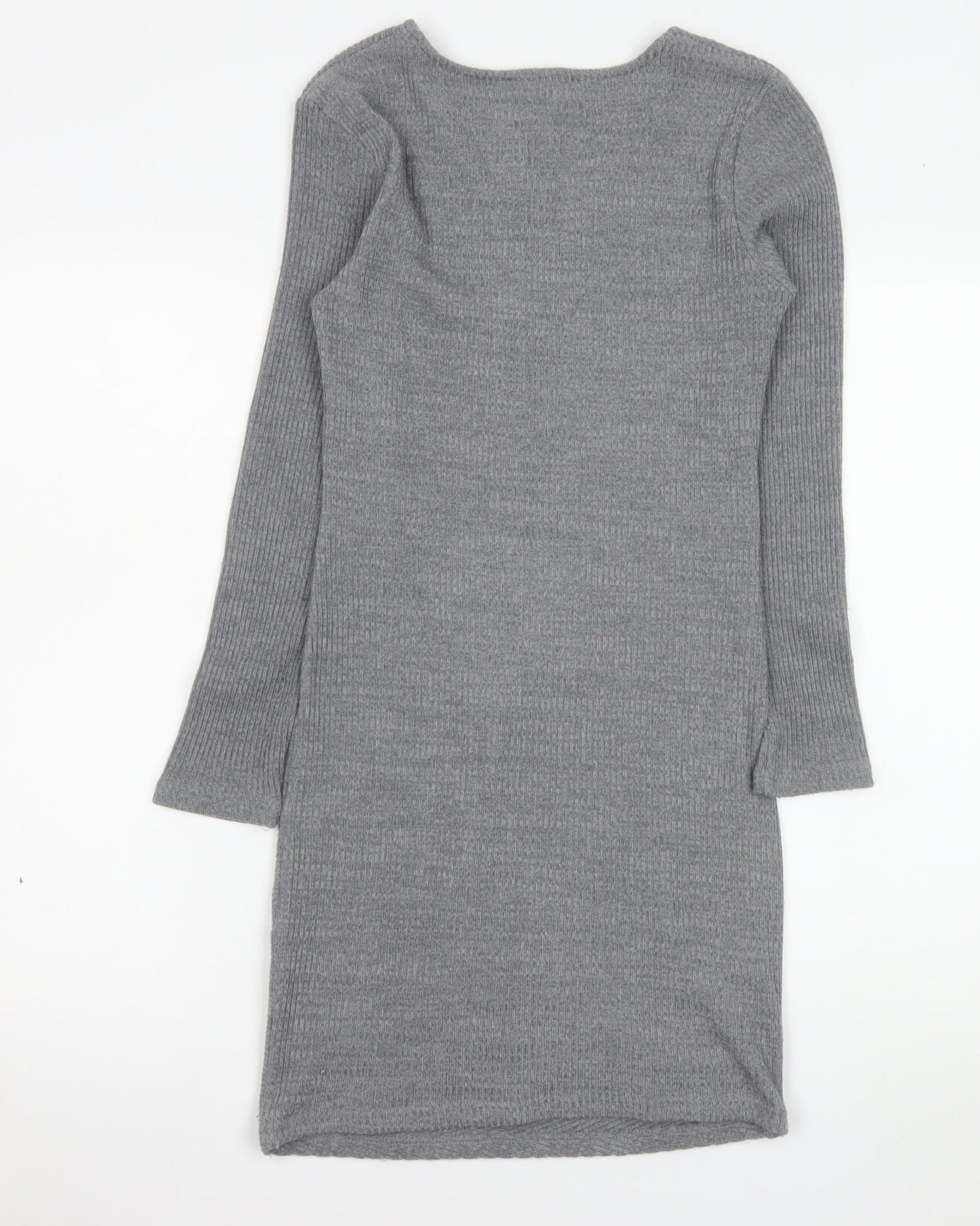 Mango Women Grey V-Neck Knit Bodycon Dress Size 12