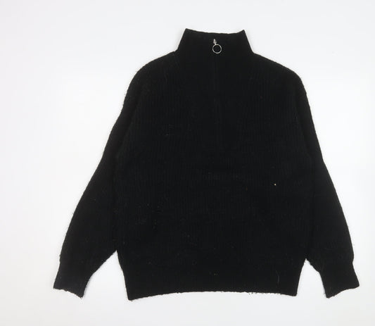 Jack Wills Women Black Half Zip Ribbed Pullover Sweater UK 8